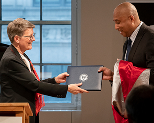 Former New York Yankee centerfielder and award-winning recording artist Bernie Williams was presented with an honorary Doctor of Humane Letters degree from The State University of New York at Potsdam on June 13.