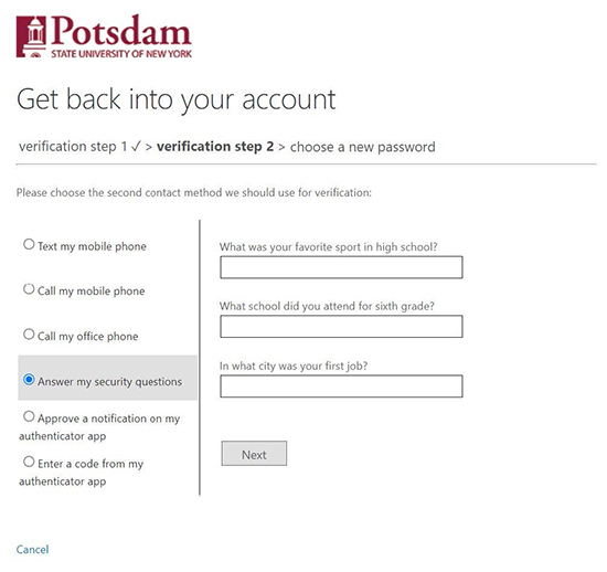 ​Password Reset Screenshot